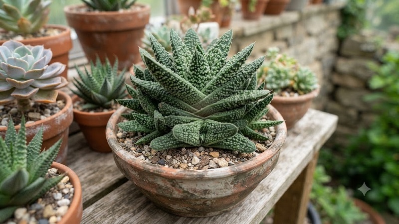 Gasteria succulent featuring thick, textured leaves growing in a compact arrangement.