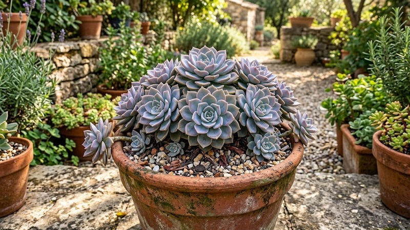 Graptoveria hybrid succulent with compact architectural rosettes in a garden container
