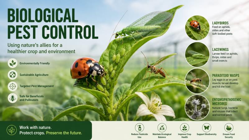 Biological pest control using beneficial insects in a garden