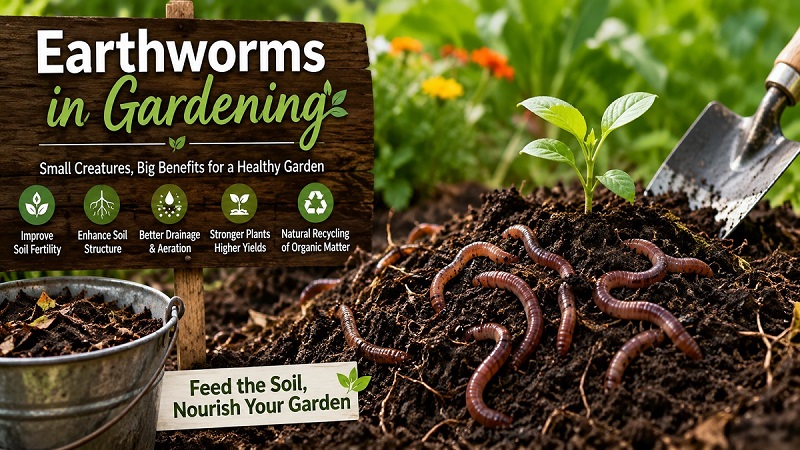 Healthy earthworms enriching fertile garden soil with organic matter and nutrient-rich worm castings