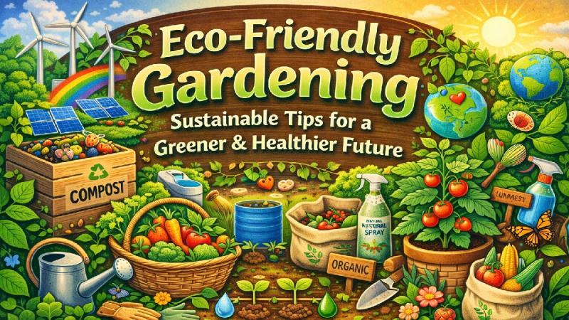 Eco-friendly garden with composting, native plants, and sustainable organic gardening practices