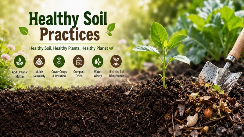 Healthy garden soil rich in organic matter supporting vegetables and flowers